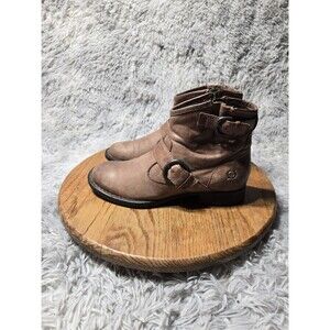 BORN Women Size 9 Raisa Strap Ankle Boots Buckle Zip Biker Boho Chestnut Leather